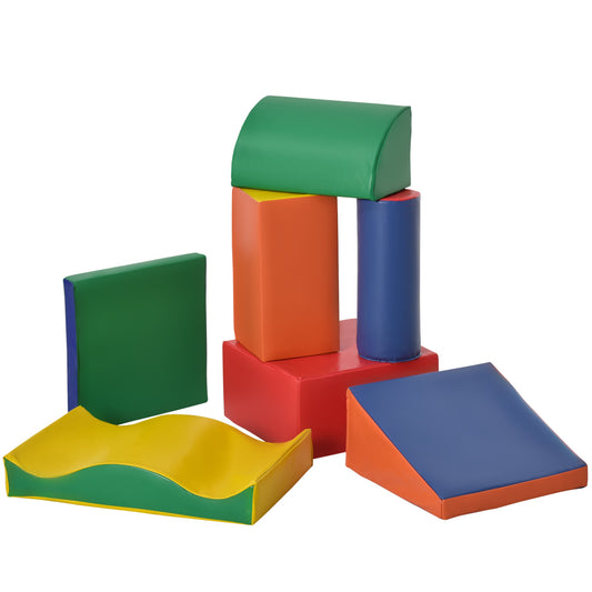 HOMCOM Soft Play Set, 7 Piece Soft Foam Blocks, Toddler Climb and Crawl Activity Play Set for 1-3 Years, Soft Play Equipment for Building and Stacking, Educational Play, Red