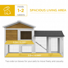 PawHut Wooden Rabbit Hutch Outdoor, Double Tier with Water-Resistant Roof, Ramp 147 x 54 x 84 cm, Yellow