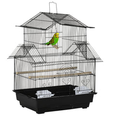 PawHut Metal Bird Cage with Plastic Swing Perch Food Container Tray Handle for Finch Canary Budgie 43.5 x 33 x 63 cm, Black