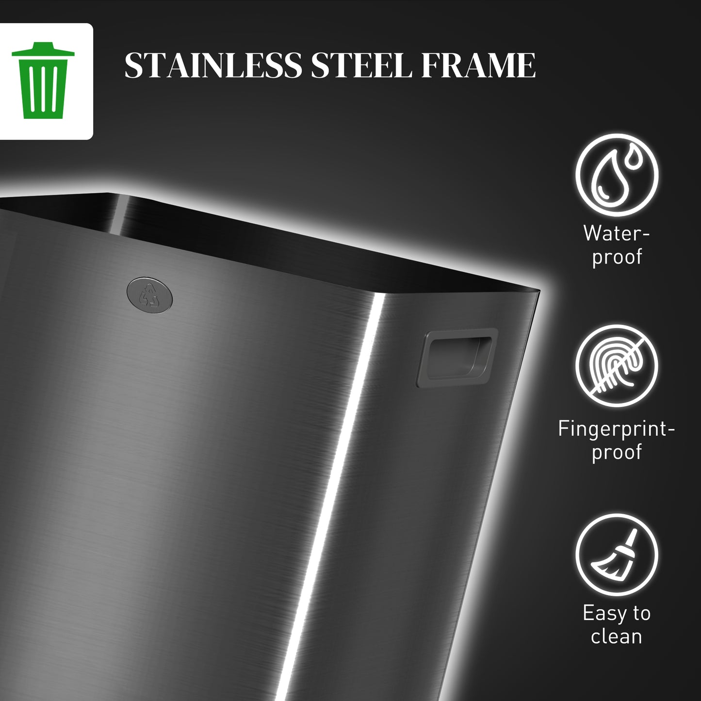 HOMCOM 40L Dual Compartment Stainless Steel Bin, with Deodoriser Holders - Black
