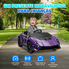 AIYAPLAY 12V Lamborghini Autentica Licensed Kids Electric Car with Remote Control, Four Suspension Wheels, Soft Start, Purple