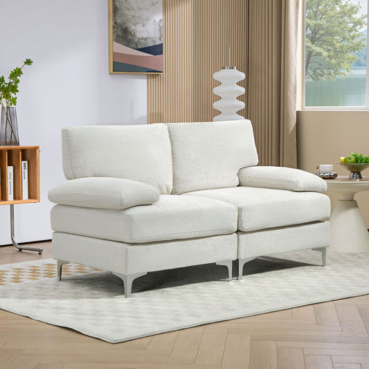 HOMCOM 2 Seater Sofa, Modern Fabric Loveseat with Spring Cushion and Metal Legs, Small Couch for Living Room, Bedroom, Home Office, Reception, Cream White