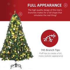 HOMCOM 1.8m 6ft Pre-Lit Artificial Christmas Tree 200 LED Xmas Tree Holiday D√É¬©cor with Decorative Balls Ornament Metal Stand