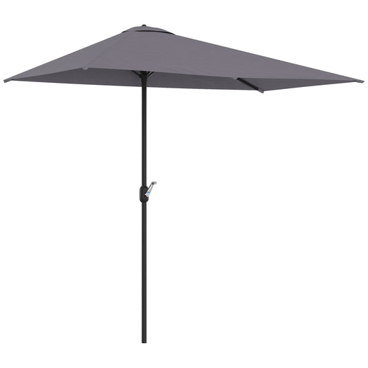 Outsunny Balcony Half Parasol Semi Round Umbrella Patio Crank Handle (2.3 m, Grey)- NO BASE INCLUDED