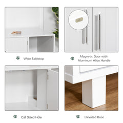 PawHut Wooden Cat Litter Box Enclosure & House with Nightstand/End Table Design, Scratcher, & Magnetic Doors, White