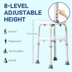 HOMCOM Shower Chair, Height Adjustable Aluminium Shower Stool with Non-Slip Feet for Disabled, Elderly, White