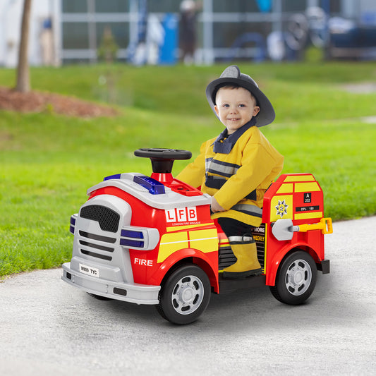 AIYAPLAY Ride on Fire Truck, 12V Kids Electric Car with Siren and Flashing Lights, Firefighting Tools, Music Horn, Slow Start