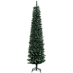 HOMCOM 6FT Artificial Snow Dipped Christmas Tree Xmas Pencil Tree Holiday Home Indoor Decoration with Foldable Black Stand, Green