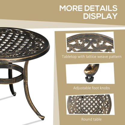 Outsunny Outdoor Garden Table, Cast Aluminium Patio End Table with Anti-slip Foot Pads for Garden, Patio, Balcony, 60 x 52.5cm, Bronze