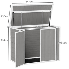 Outsunny 4.7 x 2.5FT Garden Shed, Double Bin Storage Shed with Lockable Doors, Outdoor Small Shed with Openable Lid for 2 Trash Cans, Garden Tools, Grey