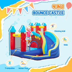 Outsunny Kids Bouncy Castle, with Slide, Pool, Trampoline, Climbing Wall, Blower