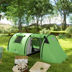 Outsunny Four Man Duo Room Tunnel Tent, with Accessories - Green