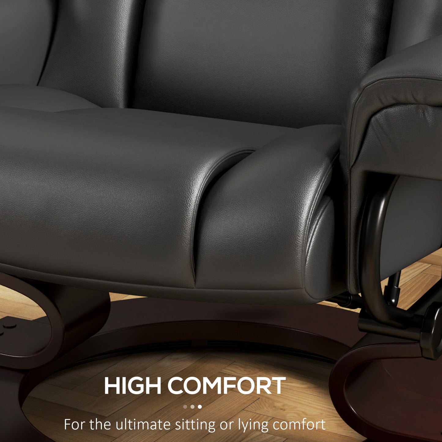 HOMCOM Massage Recliner Chair with Footstool, Upholstered Reclining Armchair with Adjustable Backrest, Steel Frame and Wood Base, Swivel Chair for Living Room, Bedroom, Black