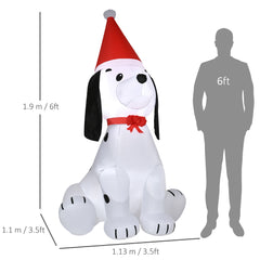 HOMCOM 6ft Inflatable Christmas Puppy Dog Wearing Santa Hat Lighted Outdoor Decoration Blow Up Decor for Holiday Indoor