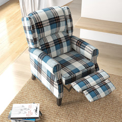 HOMCOM Wingback Reclining Chair Push Back Recliner Armchair for Living Room Bedroom with Footrest Armrests Wood Legs Blue