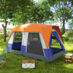 Outsunny Six-Man Camping Tent, with Small Rainfly and Accessories - Orange