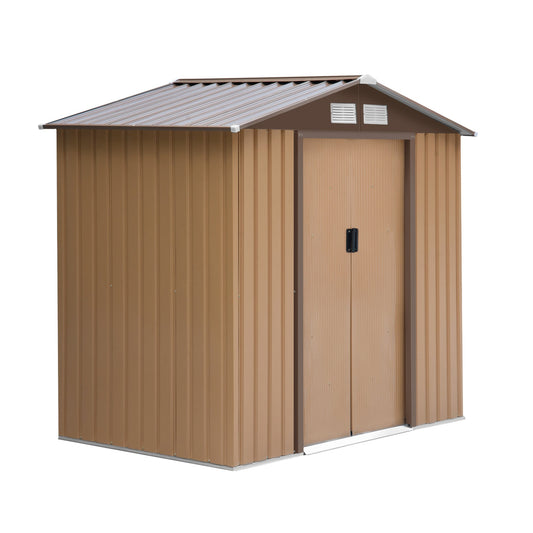 Outsunny 7 x 4ft Lockable Metal Garden Tool Storage Shed Storage - Light Brown