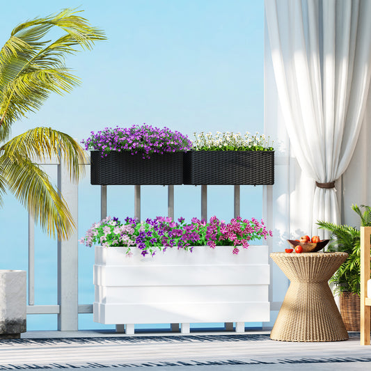 Outsunny Set of Two Rattan-Effect Planters - Black