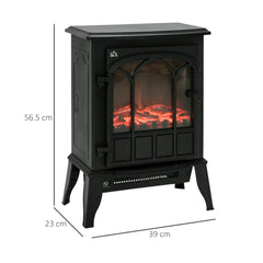 HOMCOM Freestanding Electric Fireplace, Electric Stove Heater with LED Flame Effect, Overheating Safety System, 1000W/2000W Black