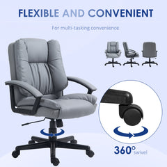 HOMCOM Office Chair, Computer Desk Chair, Mid Back Executive Chair with Adjustable Height and Swivel Rolling Wheels for Home Study, Light Grey