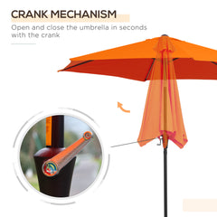 Outsunny 2.6M Garden Parasol Umbrella with Tilt and Crank, Outdoor Sun Parasol Sunshade Shelter with Aluminium Frame, Orange