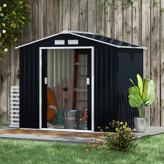 Outsunny 7 x 4ft Weatherproof Shed, Outdoor Bike Storage Shed with Ventilation Slots, Foundation Kit and Lockable Double Doors, Dark Grey
