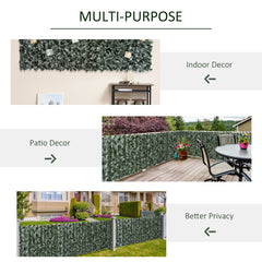 Outsunny 2-Piece Artificial Leaf Hedge Screen Privacy Fence Panel for Garden Outdoor Indoor Decor, Dark Green, 3M x 1.5M