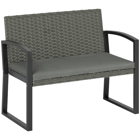 Outsunny Two-Seater Rattan Garden Bench - Grey/Black