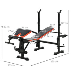 HOMCOM Adjustable Weight Bench with Leg Developer Barbell Rack for Weight Lifting and Strength Training Multifunctional Workout Station for Home Gym Fitness