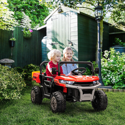 HOMCOM 12V 2 Seater Kids Electric Ride-On Car with Electric Bucket, Remote Control - Red