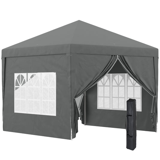 Outsunny 3 x 3 m Pop Up Gazebo Party Tent Canopy Wedding Camping Marquee with Carry Bag and 2 Windows, Grey