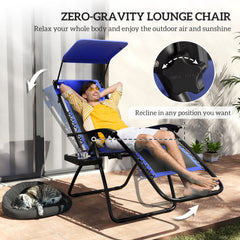 Outsunny Zero Gravity Lounger Chair Set of 2, Folding Reclining Patio Chair with Shade Cover, Cup Holder, Soft Cushion and Headrest for Poolside, Camping, Blue