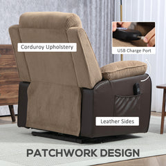 HOMCOM Power Lift Recliner Chair for Elderly, Patchwork Design Oversized Electric Riser and Recliner Armchair for Living Room with Remote Control, USB Port and 2 Side Pockets, Brown