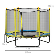 HOMCOM 4.6FT Kids Trampoline, with Safety Net, for Kids 3-10 Years - Yellow