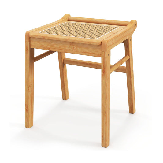 Rattan Top Bamboo Vanity Stool with Anti-slip Foot Pads-Natural