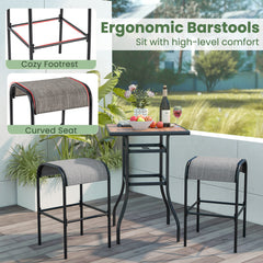 Metal Bar Height Bistro Stools Set of 2  with Curved Fabric Seat for Backyard Porch Poolside-Coffee