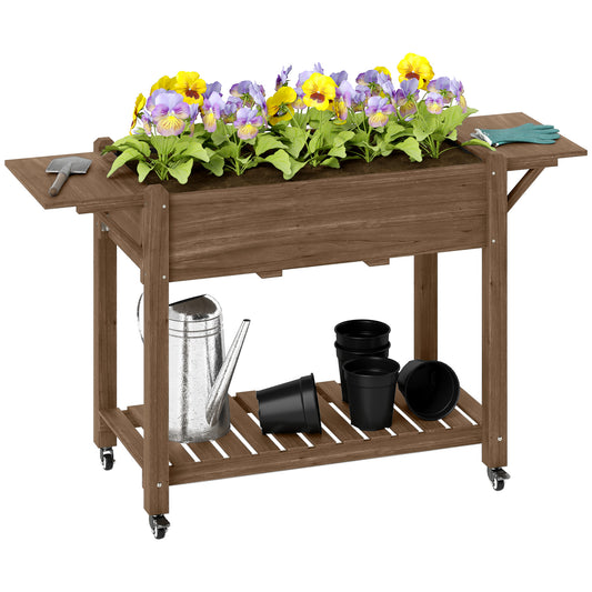 Outsunny 46 x 94cm Wooden Raised Planter, with Shelves - Carbonised