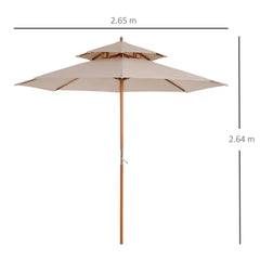 Outsunny 2.7m Elegant Wooden Frame Parasol Umbrella - Beige