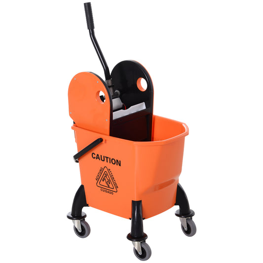 HOMCOM 25L Mop Bucket, with Wringer, Wheels and Handle - Orange