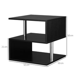 HOMCOM Wooden S Shape Cube Coffee Table 2 Tier Storage Shelves Organiser Office Bookcase Living Room End Desk Stand Display Set of 2 (Black)