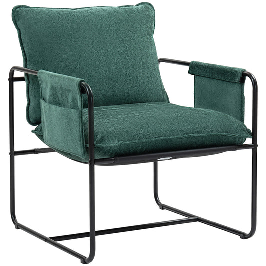 HOMCOM Minimal Padded Accent Chair, with Pockets - Green