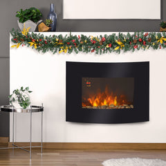 HOMCOM Led Wall Mounted Fireplace Curved Glass Electric Fire Place Fire Place 7 Colour Side Lights Slimline, 900/1800W, 65cm x 52cm