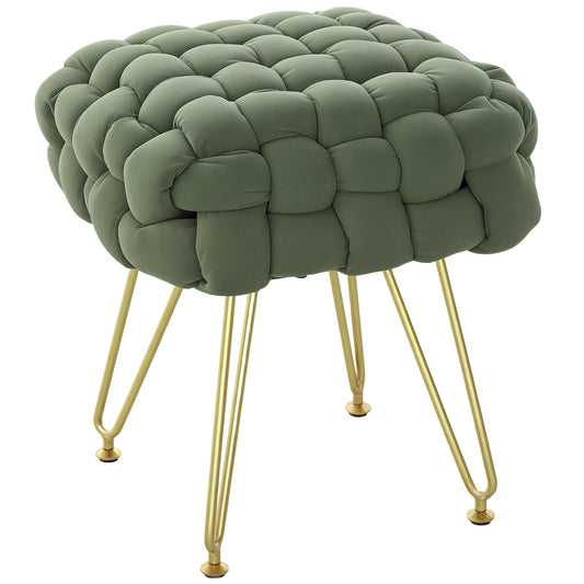 HOMCOM Velvet-Feel Bold Woven Footstool - Green