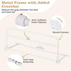 100 CM/120 CM Foldable Baby Bed Rail with Removable Washable Cover and Safety Strap-White-100 cm