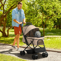 عربة أطفال PawHut Pet Stroller قابلة للطي للسفر للكلاب والقطط مع سلة فرامل بمقبض قابل للعكس