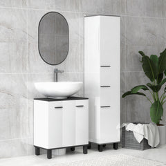 HOMCOM Modern Under-Sink Bathroom Cabinet - High Gloss White