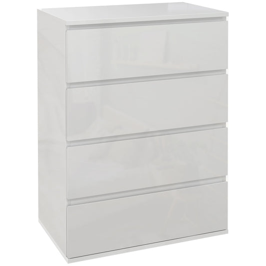 HOMCOM High Gloss Chest of Drawers, 4-Drawer Storage Cabinets, Modern Dresser for Bedroom, White