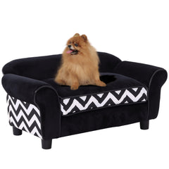 PawHut Dog Sofa Bed for XS-Sized Dogs, Cat Sofa with Soft Cushion, Pet Chair Lounge with Washable Cover, Removable Legs, Wooden Frame - Black