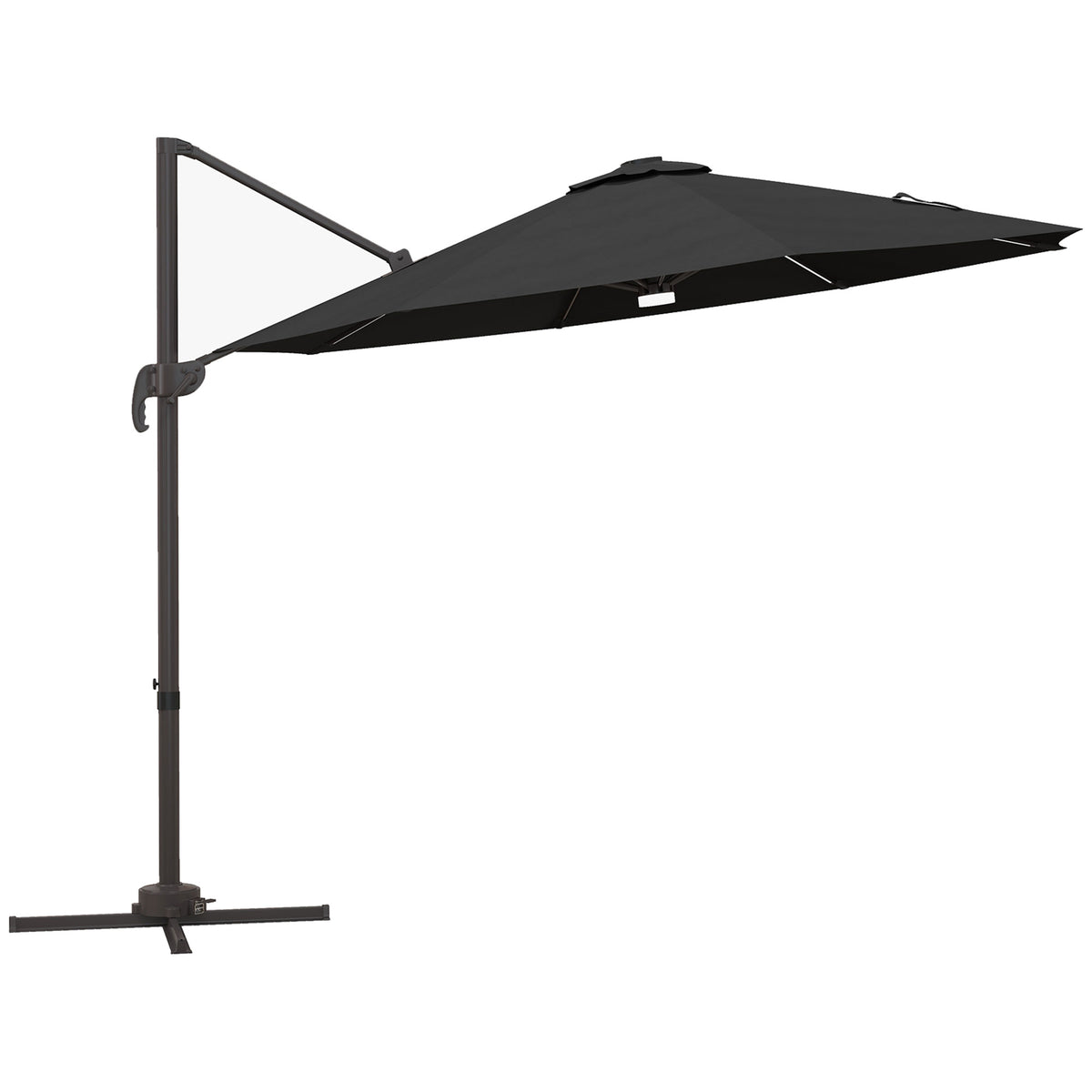 Outsunny Cantilever Parasol, with LED Lights and Cross Base - Dark Grey