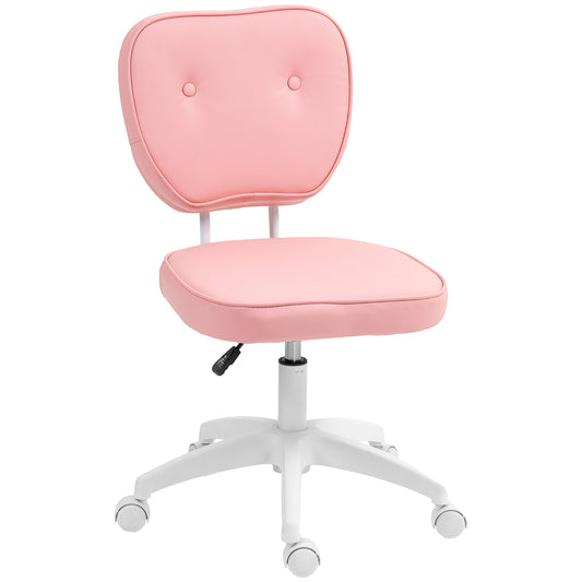 Vinsetto Vanity Office Chair, PU Leather Computer Chair for Home, with Adjustable Height, Armless, Swivel Wheels, Pink